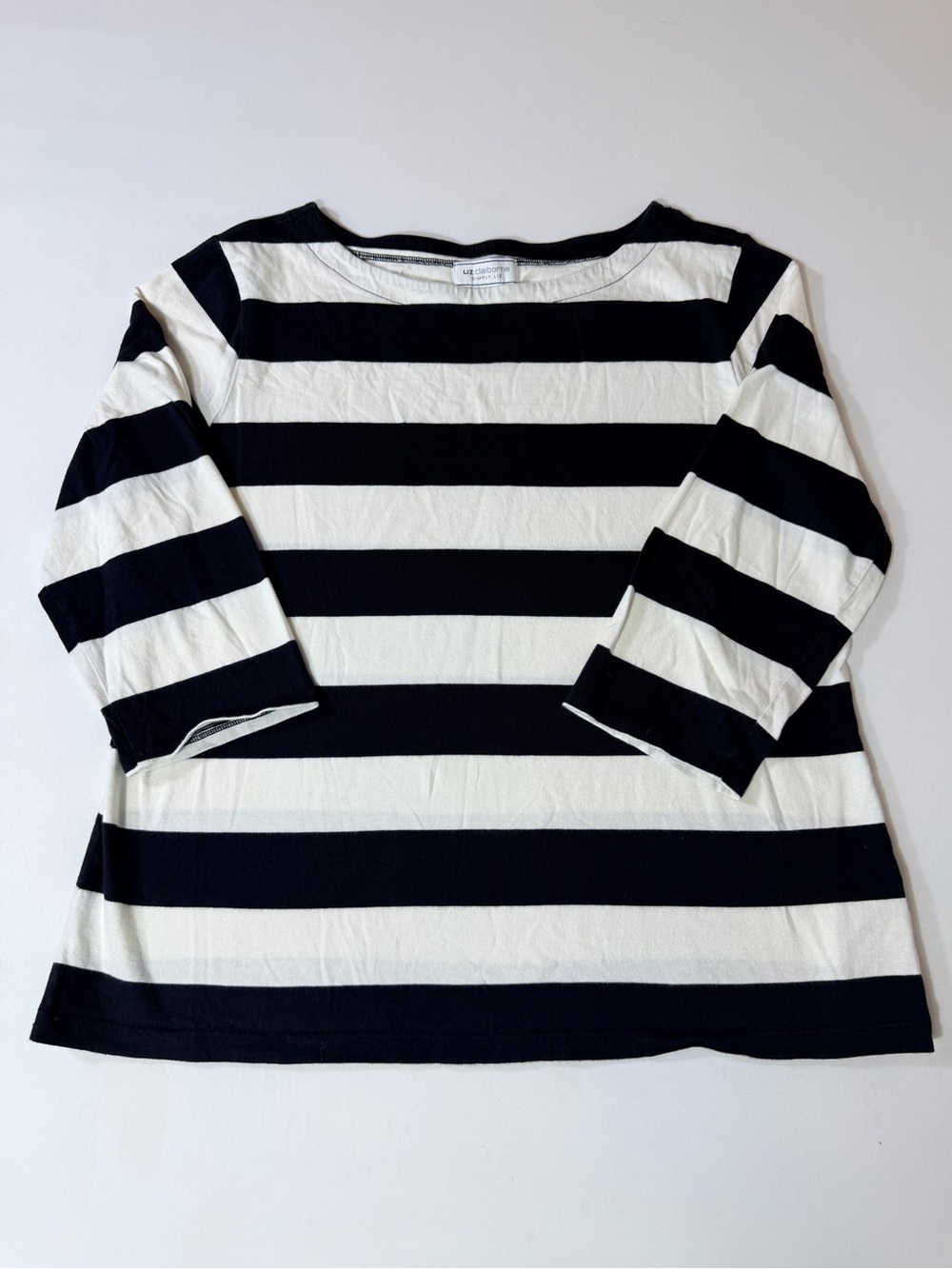 Liz Claiborne Black & White Striped Long Sleeve Shirt Women’s Top Size XL